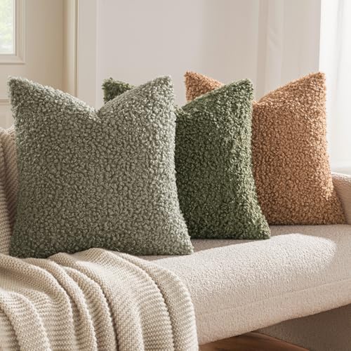 MIULEE Pack of 2 Throw Pillow Covers 18x18 Inch Brown Faux Fur Decorative Sherpa Pillow Covers Fuzzy Accent Soft Sheepskin Fleece Cushion Cases for Boho Home Decor Couch Living Room Bed - color: Brown, size: 18" x 18" (Pack of 2)