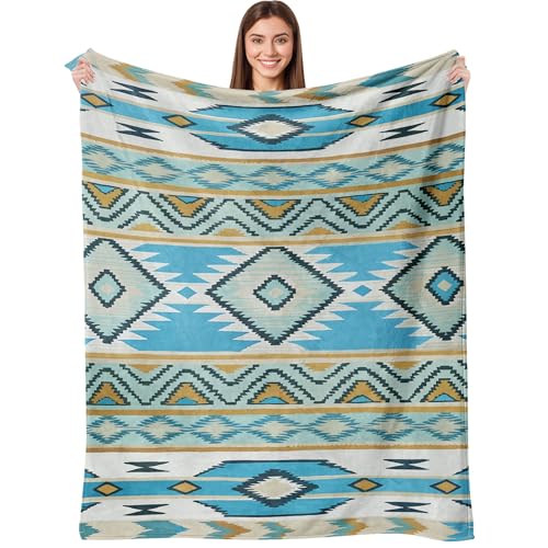 Aipon Boho Aztec Throw Blanket 40"x 50", Western Indian Native American Blanket Southwestern Decor, Teal Soft Cozy Lightweight Throws Blankets Gifts for Women Men Couch Bed Sofa Chair - color: Teal, size: 40.00'' × 50.00''