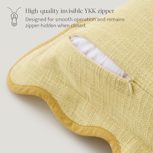 Double Stitch Scalloped Throw Pillow Covers - 100% Cotton Set of 2 Decorative Boho Pillow Covers 20 x 20, Made in India, Square Cushion Case, Modern Home Decor for Couch Sofa, Lemon Yellow - color: Lemon Yellow, size: 20" x 20" (Pack of 2)