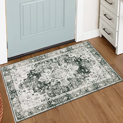 Moynesa Ultra-Thin Washable Area Rug - 2x3 Small Grey Front Door Rug Kitchen Mat, Non Slip Non Shedding Pet Friendly Bathroom Carpet for Office Laundry Powder Room Bedside Hardwood Floor - color: Grey, size: 2' x 3'