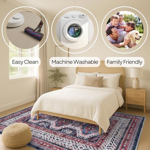 Fame Rugs Modern Oushak Rug 2x3, Vintage Turkish Navy Blue Oriental Antique Inspired Area Rugs, Washable Foldable Luxury Living Room Bedroom (388NB, 2' x 3') - color: 400rn, size: 2' x 3' (Rectangular)