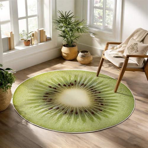 Round Kids Rug with Kiwi Fruit Pattern, Circle Rug for Kids Room Decor, Round Nursery Rugs Girl Bedroom, Washable Rugs Non-Slip Floor Mat for Playroom, Soft Plush Area Carpet 2 ft - color: C, size: 2' (Round)
