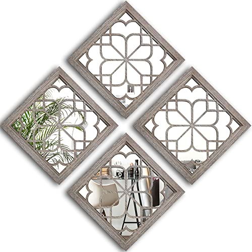 Wocred Set of 4 Mirrors Square Wall Mirror,Gorgeous Rustic Farmhouse Accent Mirror,Barn Wood Color Entry Mirror for Bathroom Renovation,Bedrooms,Living Rooms and More(12”x12”-4pcs) - color: Barn Wood Square, size: 12x12 inch - 4 PCS