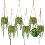Giegxin Summer Mini Hanging Artificial Plant with Woven Basket Boho Fake Plants Ivy Faux Vines Eucalyptus Leaf for Indoor Home Wall Shelf Decor(6 Set,Green,Hanging Plant Basket) - size: Hanging Plant Basket
