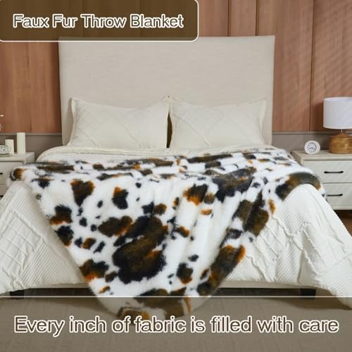 Luxury Fluffy Faux Fur Throw Blanket,Thick Fluffy Silky Fuzzy Cozy Blanket,Plush Blankets for Couch, Sofa, Chair, Bed-Cow Print-Brown 50 * 60inch - color: Cow Print-brown, size: Throw (50" x 60")