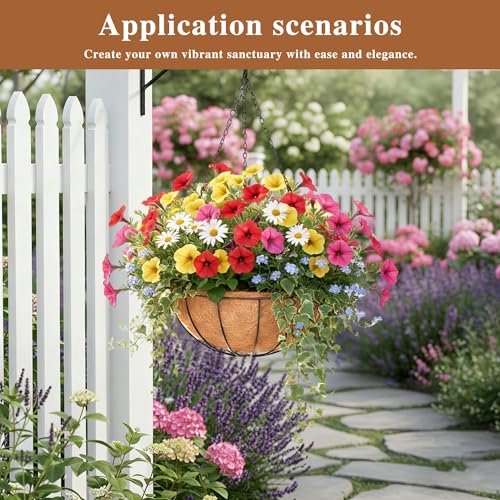 4 Pack Hanging Planter for Outdoor Plants 14 inch Metal Hanging Flower Basket with Coco Coir Liner Round Wire Plant Holder Chain Flower Pots Outdoor Garden Decoration Watering Hanging Baskets(XG) - size: 14" x 4 Pack, style: Watermelon
