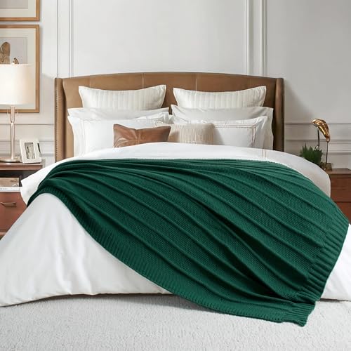 Carriediosa Knit Throw Blanket for Couch 50" X 60", Soft Cozy Stripe Pattern Cable Knitted Throws Fall Fluffy Textured Solid Home Decor Blankets Couch Cover for Bed Sofa, Dark Green - color: Dark Green, size: 50" X 60"