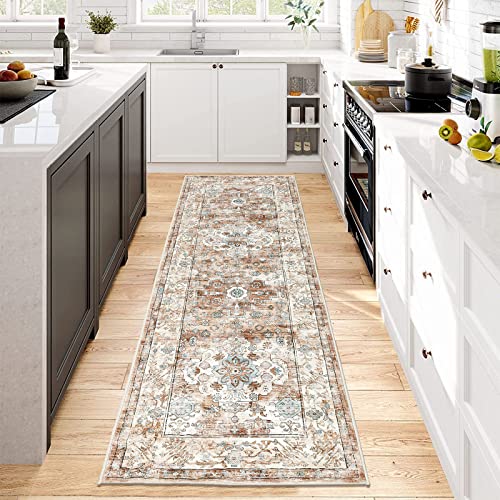Pauwer Boho Hallway Runner Rug 2x6 Washable Entryway Area Rugs Non Slip Farmhouse Vintage Floor Mat Carpet Runner for Hallways Laundry Room Kitchen Bathroom Bedroom - color: Vintage Cream Tan, size: 2' x 6' (Runner)