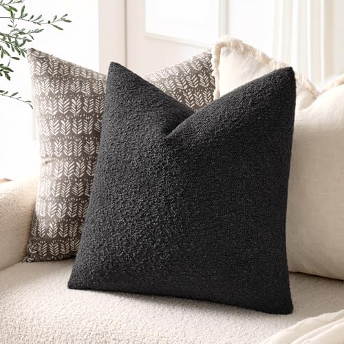 EMEMA Pack of 2, 18 x 18 Inch, Textured Boucle Throw Pillow Covers Cozy Soft Accent Solid Cushion Cases Decorative Black Pillowcases for Couch Sofa Chair Bedroom Living Room Home Decor - color: Black, size: 18" x 18" (Pack of 2)