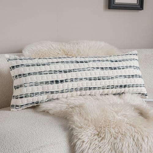 Caflife Boho Lumbar Pillow Covers 14x36 Inch Long, Farmhouse Black Striped Textured Chenille Decorative Couch Pillow Cases, Rustic Accent Cushion Covers for Sofa Bed Living Room Bedroom, Pack of 1 - color: Black, size: 36" x 14" (Pack of 1)