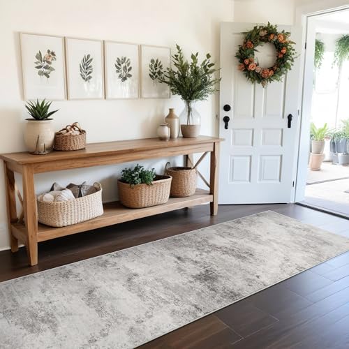 Carpet Runners for Hallway 8ft: Washable Non-Slip Abstract Rugs for Kitchen Entryway Bedroom - Soft Stain Resistant Easy Clean Mat for Family with Pets 2.6x8 Grey - color: Grey01, size: 2'6" x 8' (Rectangular)