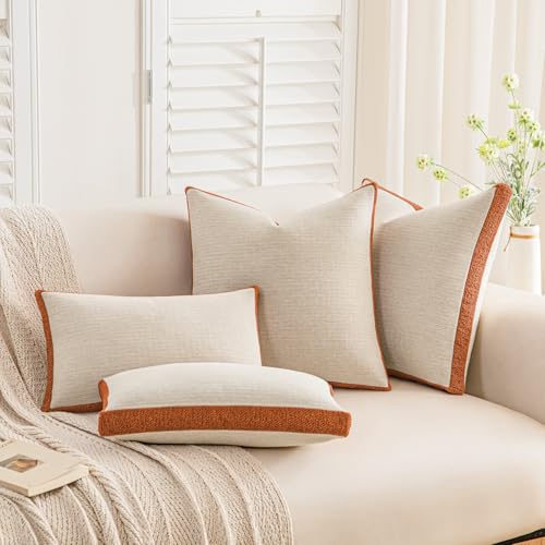 a moment Loop Yarn Linen-Like Pillow Cover Natural Soft Decorative Throw Pillow Case Farmhouse 12x20 Inch, Bohemian Textured Cushion Cover for Sofa Bed, Wrinkle-Resistant Home Decor Orange - color: Orange, size: 20" x 12" (Pack of 2)