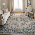 Bloom Rugs Caria Washable Non-Slip 6x9 Rug - Terracotta/Blue Traditional Area Rug for Living Room, Bedroom, Dining Room, and Kitchen - Exact Size: 6' x 9' - color: Terracotta / Blue, size: 6' x 9' (Rectangular)