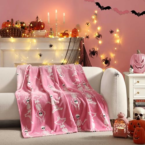 Betsey Johnson - Blanket, Buttery-Soft Throw Blanket for Couch or Bed, Boldly Plush & Oversized Bedding (Yoga Skeleton Pink, 50" x 70") - color: Yoga Skeleton Pink