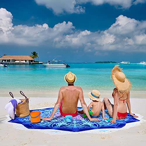 Large Microfiber Boho Mandala Beach Towel Round Bohemian Beach Blanket Hippie Indian Throw Blanket Beach Tapestry Sand Free Quick Dry Yoga Picnic Mat Wall Decor Circle Tablecloth,59'',Ocean Blue - color: Ocean Blue Mandala