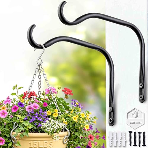 Lifyzoon Durable Plant Hangers Brackets: 2 Pack 6 Inch Outdoor Metal Hanging Plant Brackets - Rustproof Wall Hooks for Hanging Flower Basket Wind Chimes and Lanterns - size: 6Inch-2Pack