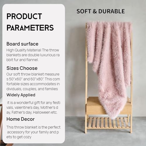 Luxury Fluffy Faux Fur Throw Blanket,Thick Fluffy Silky Fuzzy Cozy Blanket,Plush Blankets for Couch, Sofa, Chair, Bed-Pink,50x60 Inches - color: Pink, size: Throw (50" x 60")