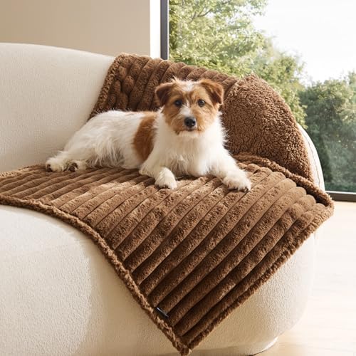 Bedsure ComfyFleece™ Waterproof Dog Blankets for Medium Dogs - Soft Puppy Cat Blanket Corduroy Fleece Washable, Cozy Calming Reversible Furniture Protection for Pet Kitten Doggy,30"x40", Camel Brown - color: Camel Brown, size: M(30x40")-1pc