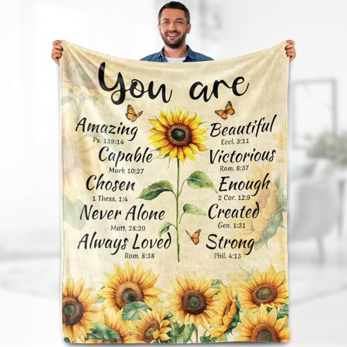 Aimego Sunflower Blanket Gifts for Women Girls Mom Sister Wife Daughter Positive Healing Inspirational Cozy Bed Couch Decor Plush Birthday Christmas Lightweight Throw 50"x60" - color: Sunflower