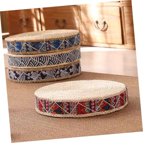 SUPVOX Woven Floor Pillow Meditation Cushion Handmade Indoor Seating Mat 30cm Diameter Bohemian Red Natural Grass Floor Cushion for Mindfulness Practice and Home Decor
