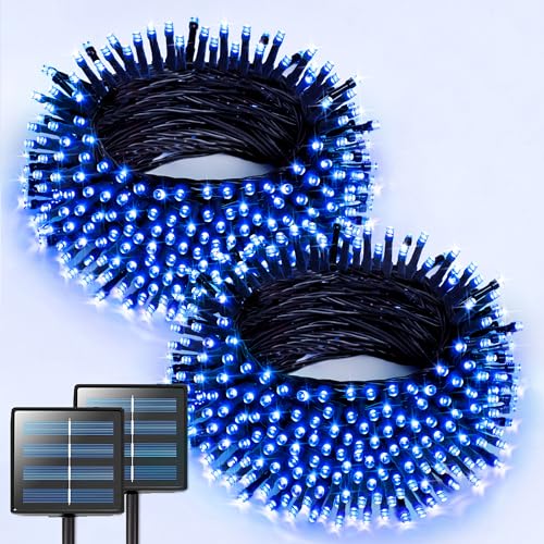 JMEXSUSS 2 Pack Solar String Lights Outdoor Waterproof, Total 400 LED 151FT Solar Christmas Lights Outdoor, 8 Modes Christmas Light for Outside Patio Yard Tree Decorations, Blue - color: Blue, size: 200LED*2
