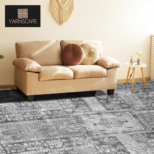 YARNSCAPE Vintage 3' x 5 ' Washable Area Rug - Stylish Indoor Rug for Living, Dining or Bedroom - Lightweight Carpet with Non-Slip Backing - Foldable for Easy Placement and Maintenance - Grey - color: Vintage-grey, size: 3' x 5' (Rectangular)