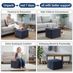 Tiita Stuffed Pouf Ottoman, Square Foot Stool Fluffy Floor Poufs Chair for Living Room Bedroom, Filled Boho Foot Rest for Couch, Blue-Grey - color: Square Blue-grey