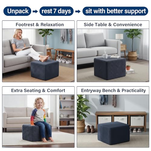 Tiita Stuffed Pouf Ottoman, Square Foot Stool Fluffy Floor Poufs Chair for Living Room Bedroom, Filled Boho Foot Rest for Couch, Blue-Grey - color: Square Blue-grey