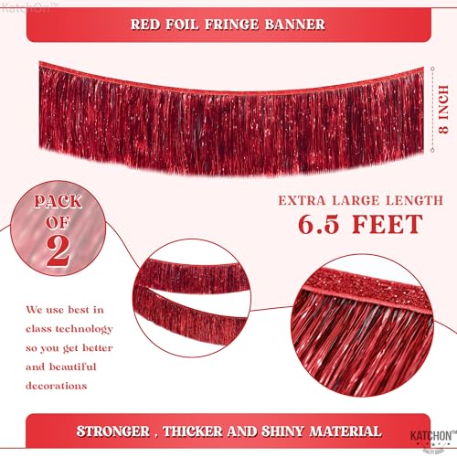 KatchOn, XtraLarge Red Fringe Banner - Pack of 2 | Ceiling Tinsel for Red Streamers Party Decorations | Streamers for Cherry Party Decorations, Bridal Shower Decor, Halloween, Christmas Decorations - color: Red
