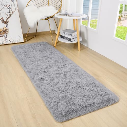 DETUM Grey Runner Rug 2X6 Gray Rug for Bedroom Kitchen Bedside Hallyway Entryway Grey Runners Super Soft and Fluffy Carpets Washable Kids and Pets Friendly - color: Grey, size: 2 x 6 feet