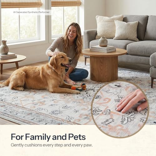 HOOBRO Washable Rug 8 x 10 Area Rugs for Living Room, Non-Slip Stain Resistant Rug, Low Pile Soft Rug Indoor Large Carpets Pet Friendly Mat, for Bedroom Kitchen Dining Room, Vintage Beige EF05AR01 - color: Vintage Beige, size: 8' x 10' (Rectangular)