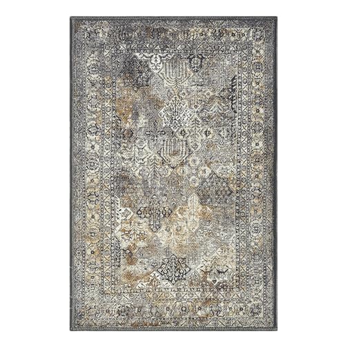 Keen Home Design 2x3 Rug - Machine Washable Entry Rug with Non-Slip Backing, Ideal for Enteryway, Kitchen, Bathroom, Laundry Room - Vintage, Easy Clean, Durable, Low Pile Rug - (2' x 3') - color: Anthracite Grey / Copper Tone, size: 2' x 3' (Rectangular)