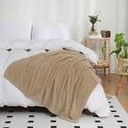 Puncuntex Flannel Fleece Beige Throw Blanket 50"×60",Super Soft Plush Cozy Blanket with 3D Jacquard Square Grid Design Luxury for Couch Sofa Chair,Khaki - color: Khaki, size: 50"×60"