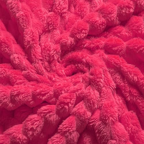 Vessia Flannel Fleece Throw Blanket(50x70 inch), 3D Jacquard Hot Pink Fuzzy and Warm Blanket for Couch,Sofa,Bed,Chair, 300GSM Super Soft Touch Cozy Lightweight Throw for All-Season Home Decor - color: Hot Pink-3d, size: 50x70 inch