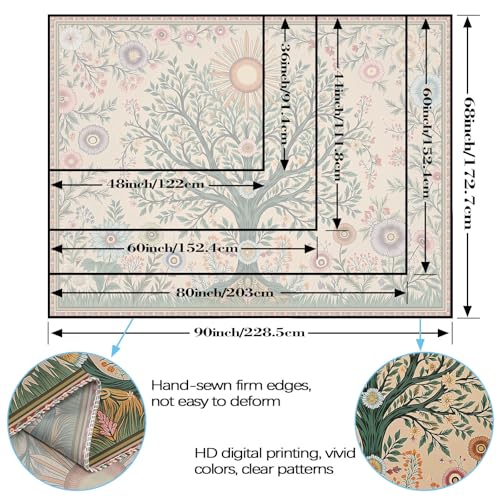 Lunerfex Chakra Tree Wall Tapestry - Celestial Sun & Floral Wall Hanging for Bedroom and Living Room - Boho Spiritual Decor Tapestries 60"x44" - color: Cream Green, size: 60"L x 44"W