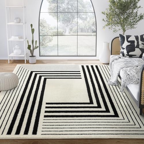 Abani Geometric Beige/Black Area Rug -4'x6' - Modern 3D Lines Design - Deco Collection - Easy to Clean - Durable for High Traffic Areas - Bedroom, Office & Kitchen - Medium Pile - color: Geometric, size: 4' x 6' (Rectangular)