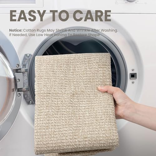 EARTHALL Washable Area Rug 4x6 Ft Non Slip Rugs for Entryway Braided Rubber Backed Bedroom Carpet Cotton Entry Rug Woven Floor Carpets for Bedroom Dining Room Living Room, Send/Beige - color: Sand/Beige, size: 4' x 6' (Rectangular)