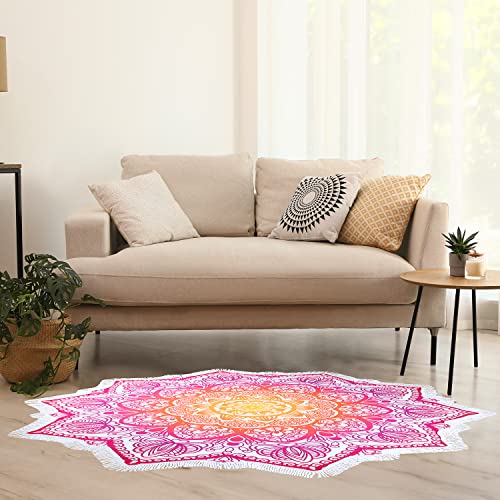 Large Microfiber Boho Mandala Beach Towel Round Bohemian Beach Blanket Hippie Indian Throw Blanket Beach Tapestry Sand Free Quick Dry Yoga Picnic Mat Wall Decor Circle Tablecloth Tassels,59'',Purple - color: Purple Mandala