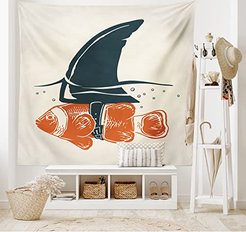 Ambesonne Shark Tapestry, Pop Art Clown Fish Mammal Fin Camouflage Cheat Humor Strategy Beware Theme, Wide Wall Hanging for Bedroom Living Room Dorm, 60" X 40", Orange Green - color: Orange Green, size: 60"L x 40"W