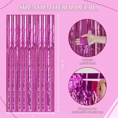 DECOCKRAT 3 Pack Foil Fringe Backdrop - Hot Pink Shiny Tinsel Curtains for Party Decoration/Photo Booth Props - 3.3x8.2 FT Metallic Foil Backdrop for Birthday, Wedding, Graduation, Christmas. - color: Hot Pink
