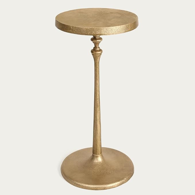 Vintage Brass Cast Iron Side Table Round Accent Table for Living Room Drink Cocktail Martini Table Bedroom Bedside Nightstand Lamp Table Patio Plant Stand Small Apartment Decorative Furniture