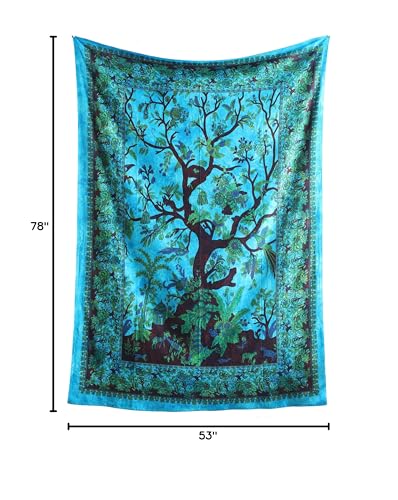 Popular Handicrafts Tapestry Wall Hanging Hippie Tree of Life Kaleidoscope Bohemian Hippy Intricate Floral Design Indian Tapestries Bedspread Turquoise 53 x 78 Inch - color: Turquoise, size: 78"L x 53"W