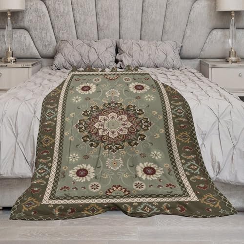 Boho Floral Green Throw Blanket,Vintage Elegant Country Rustic Farmhouse Pattern Soft Throw Blanket for Couch Sofa Camping Office Travel Home Bedroom Decor All Seasons 30"x40" - color: Boho-21, size: 30x40in