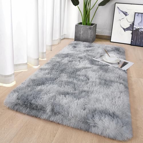 Chicrug Soft Runner Rugs for Bedroom Living Room Plush Fluffy Rug 2x4 Feet, Shag Furry Area Rug Carpet Non Shedding for Nursery Children Kids Girls Room Home Decorative, Grey and White - color: Grey and White, size: 2' x 4' (Runner)