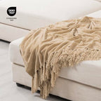 RECYCO Throw Blanket Soft Cozy Chenille Throw Blanket with Fringe Tassel for Couch Sofa Chair Bed Living Room Gift (Beige, 50" x 60") - color: Beige, size: 50'' X 60''