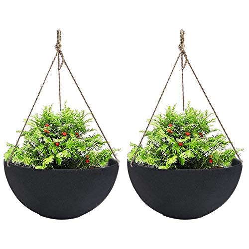 LA JOLIE MUSE Hanging Planters for Outdoor Plants, Large Hanging Planter with Drain Holes, Black Hanging Flower Pots (13.2 Inch, Set of 2) - color: Black