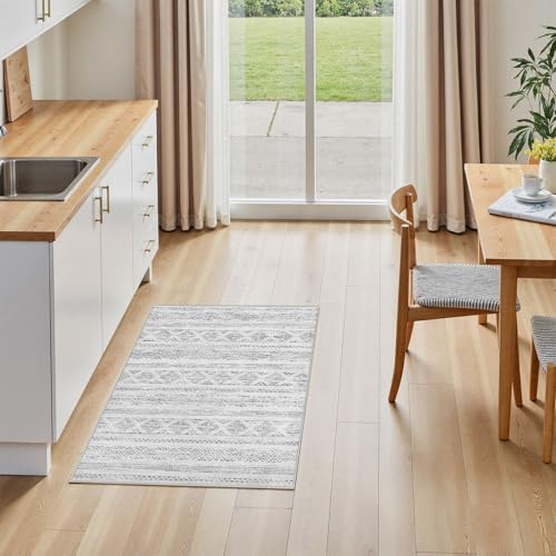 Tortania Area Rug Living Room Rugs - 2x3 Washable Soft Neutral Boho Moroccan Farmhouse Mat Indoor Floor Carpet for Bedroom Under Dining Table Home Office Decor - Ivory Gray - color: Ivory Gray, size: 2' x 3' (Rectangular)