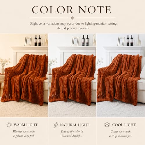 Battilo Chunky Knit Throw Blanket for Couch, Hand Made Chenille Throw Blanket, Super Soft Warm Cozy Caramel Blanket for Bed, Sofa, Living Room, 50"x60" - color: Caramel