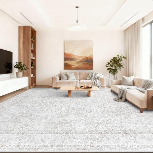 10x14 Area Rugs for Living Room: Washable Large Vintage Floral Rug Low Pile Non-Slip Boho Carpet for Bedroom Home Office Dining Room (FloralGrey, 10'x14') - color: Floral Grey, size: 10' x 14' (Rectangular)
