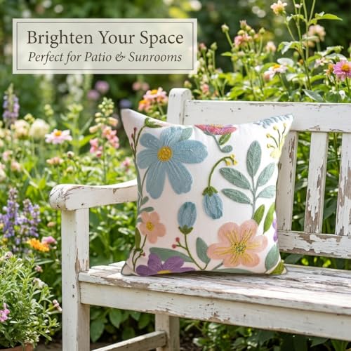 YIcabinet Pack of 2 Throw Pillow Covers, Flower Embroidered Pillow Case Soft Decorative Pillowcases for Home Sofa Couch 18x18 Inch - color: White15